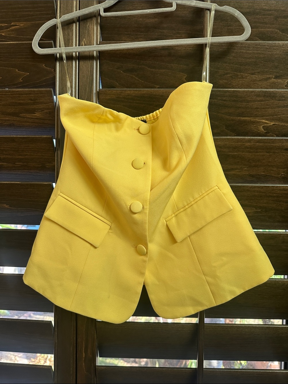Yellow Strapless Blazer Suit Top Button Front Tailored Vest